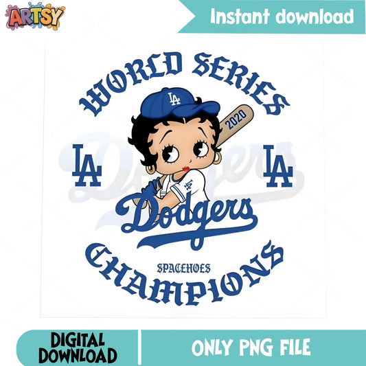Betty Boop LA Dodgers PNG, World Series Champions PNG, Baseball PNG