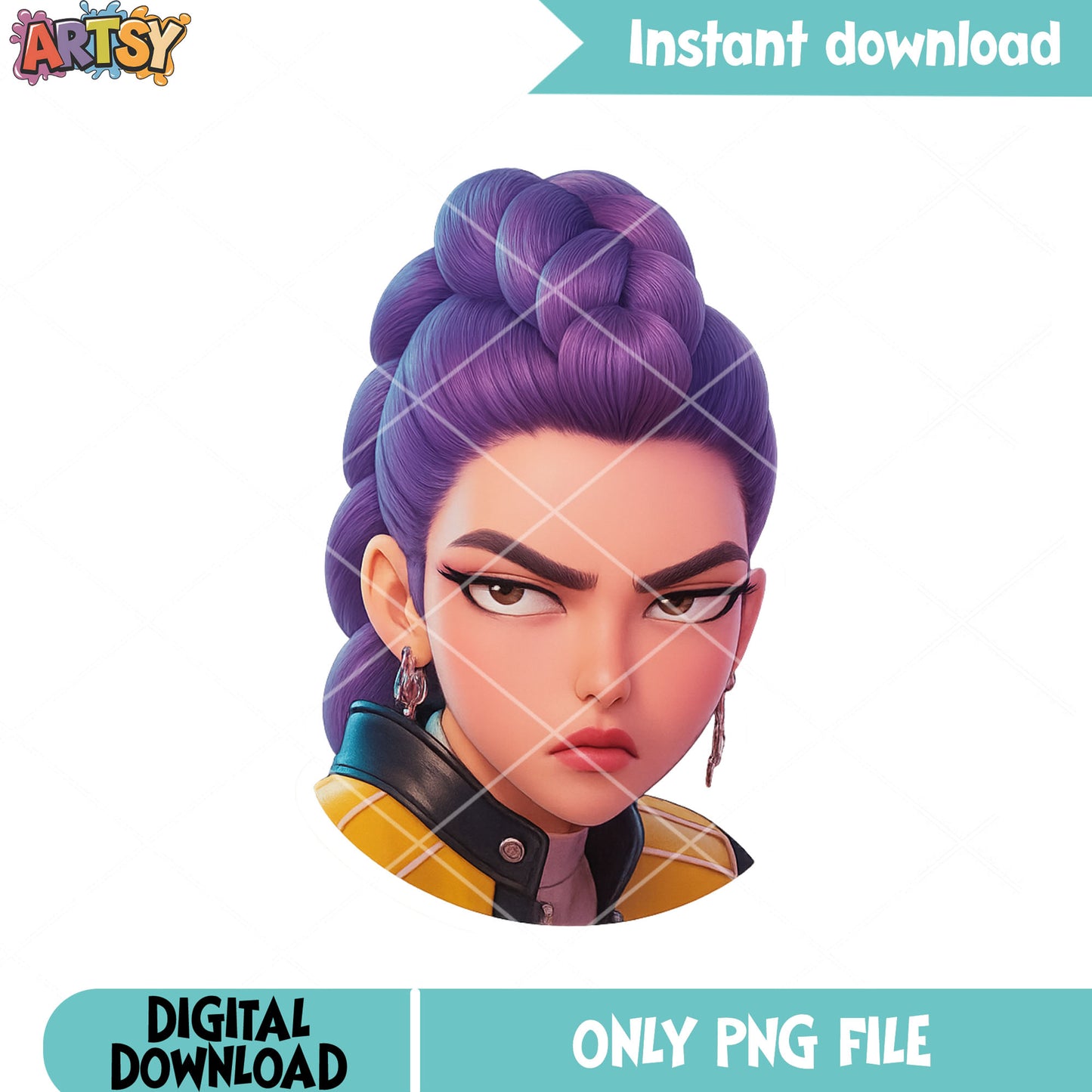 Big face rumi kpop band png, rumi kpop demon hunters png, huntrix png