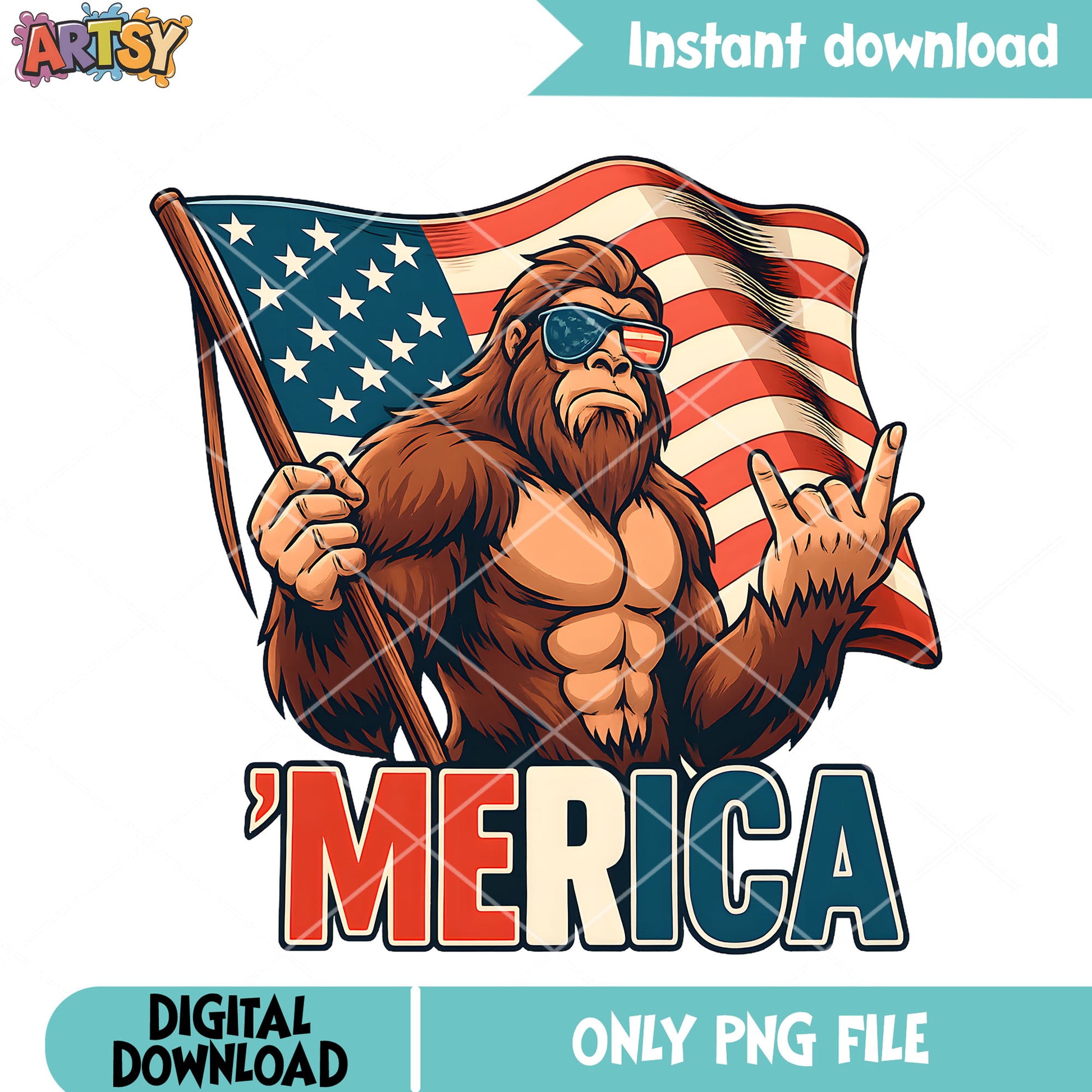 Bigfoot love merica design png, Merica Bigfoot png, 4th of July png