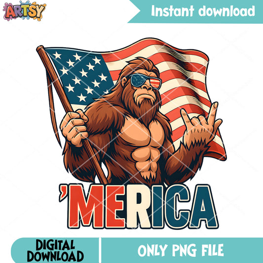 Bigfoot love merica design png, Merica Bigfoot png, 4th of July png