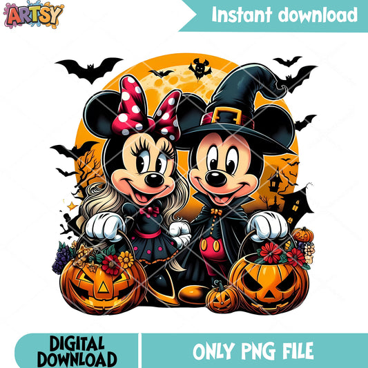 Big yellow moon night png, jack o lantern png, disney character png