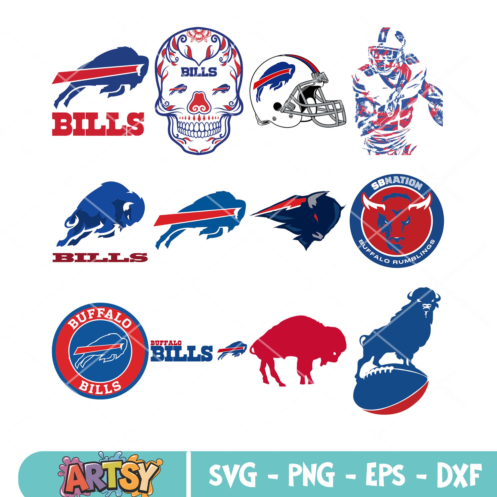 Bills buffalow player bundle svg, red bull bundle svg, skull bundle svg