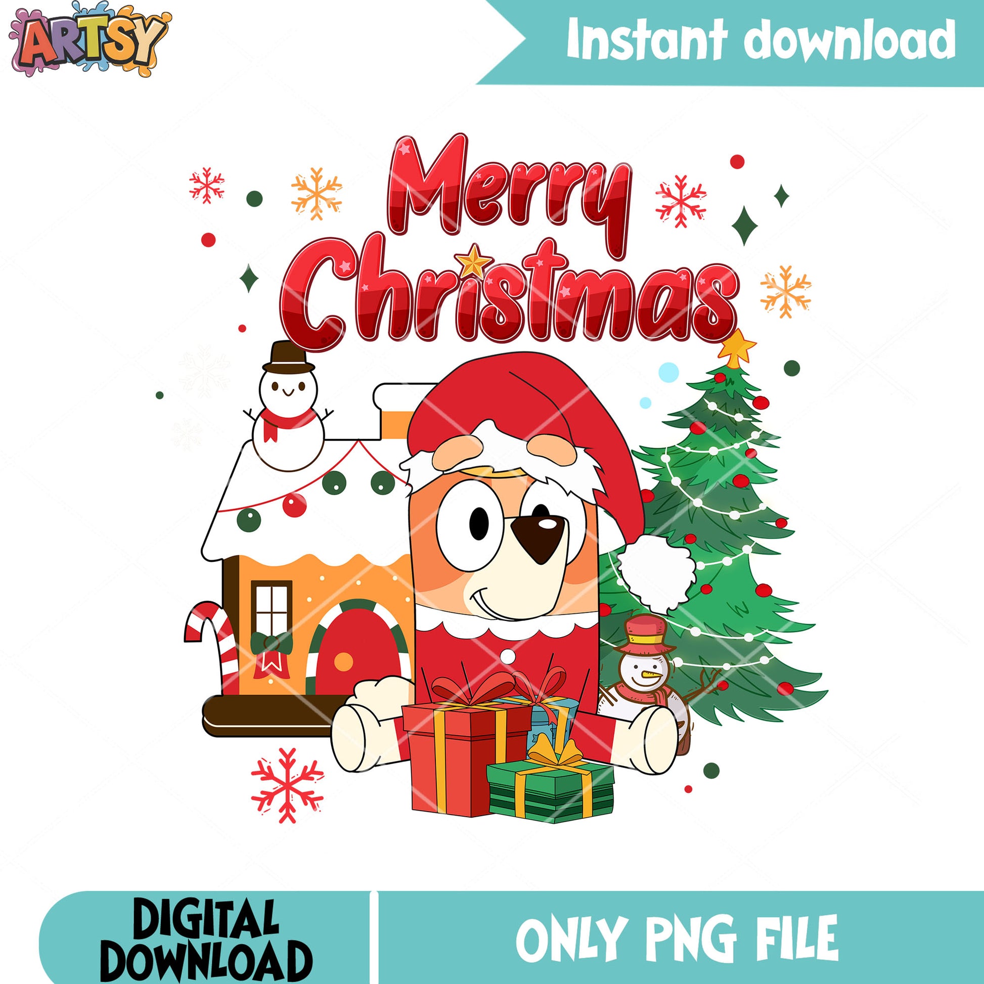 Bingo merry christmas png, bingo heeler png, christmas gingerbread png