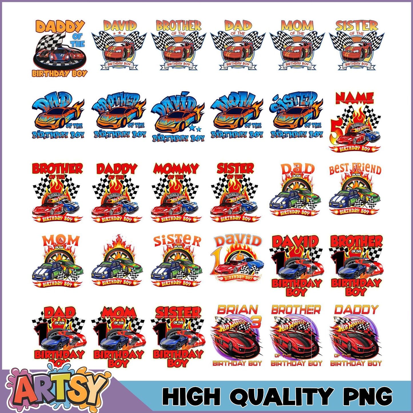 Birthday Boy Race Car PNG Bundle - High Quality