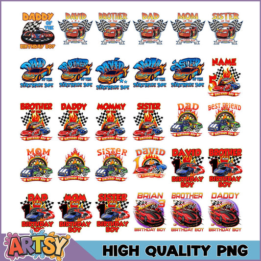 Birthday Boy Race Car PNG Bundle - High Quality