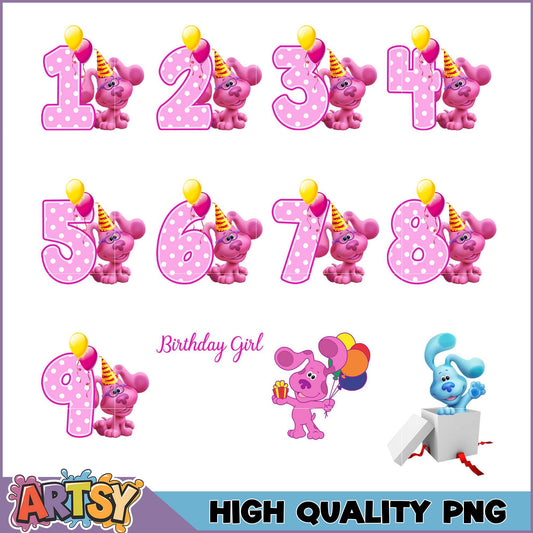 Birthday Girl PNG Bundle Pink Puppy Numbers 1-9