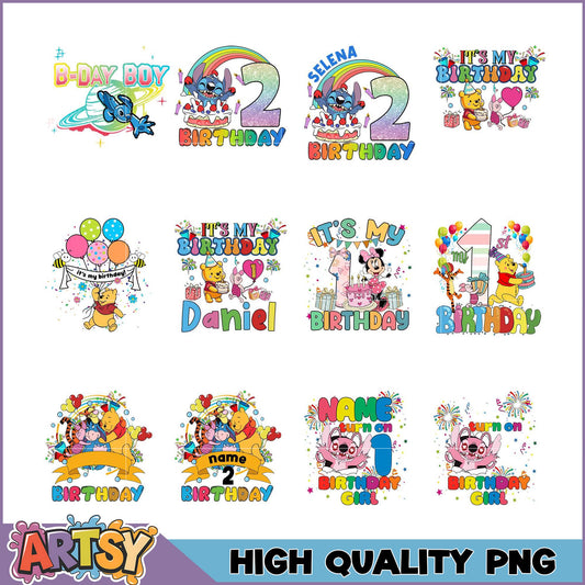 Birthday PNG Bundle Disney Winnie the Pooh Stitch Designs