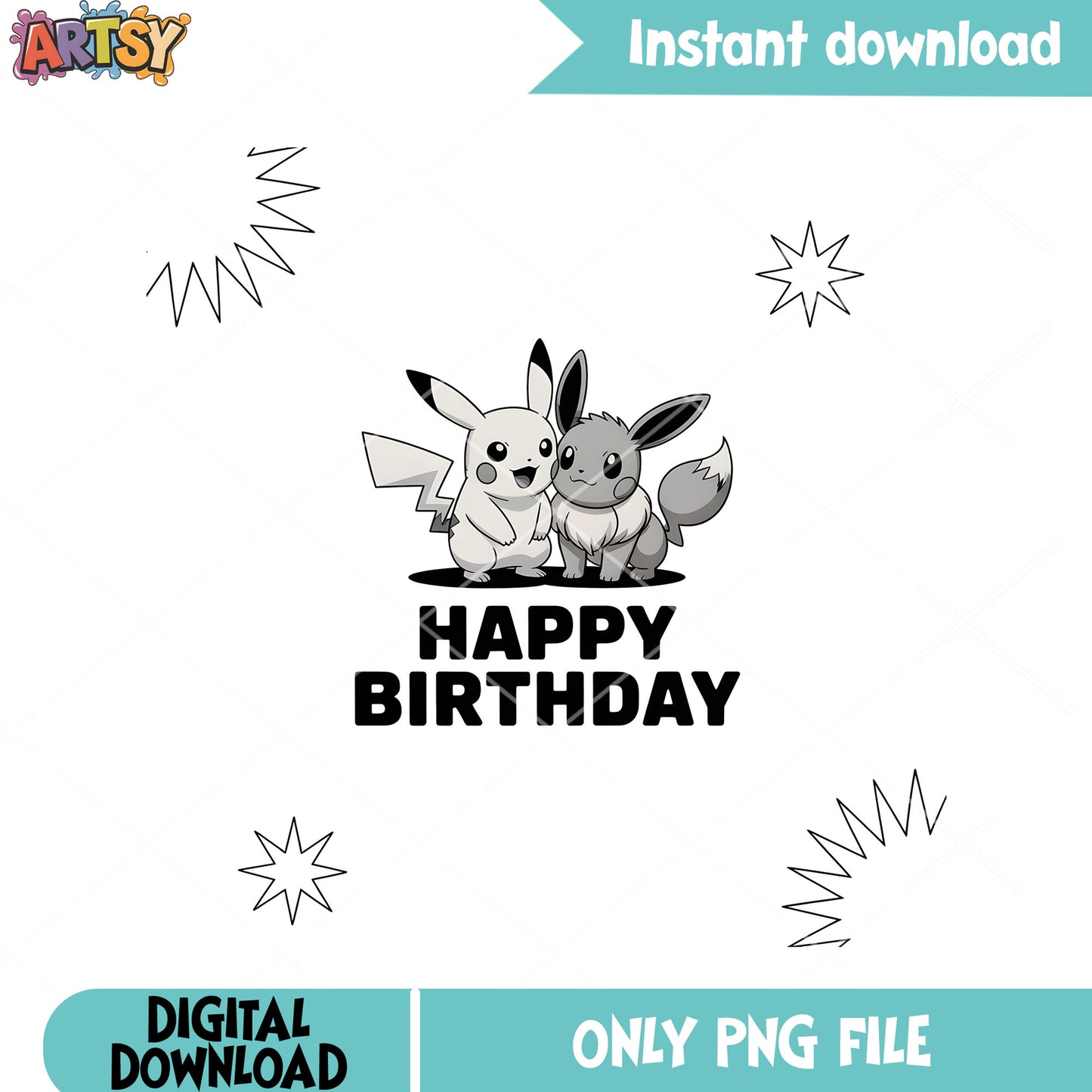 Birthday of pikachu eevee gifts png, pokemon couple png, happy birthday png