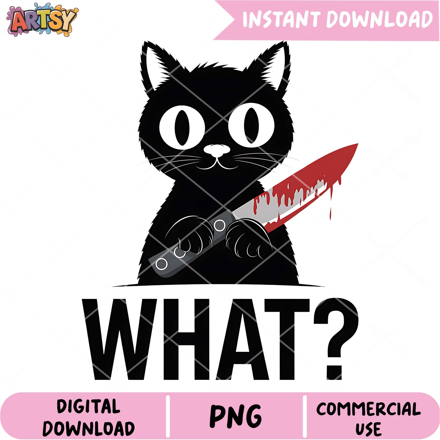 Black Cat Knife PNG Design Instant Download