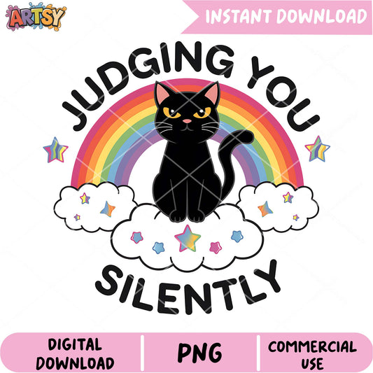 Black Cat Rainbow PNG Judging You Silently