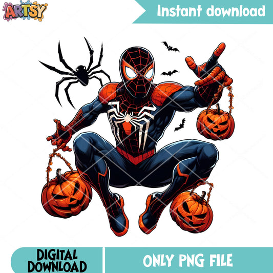 Black Spider Man pumpkin png, jack o lantern png, Marvel Halloween png