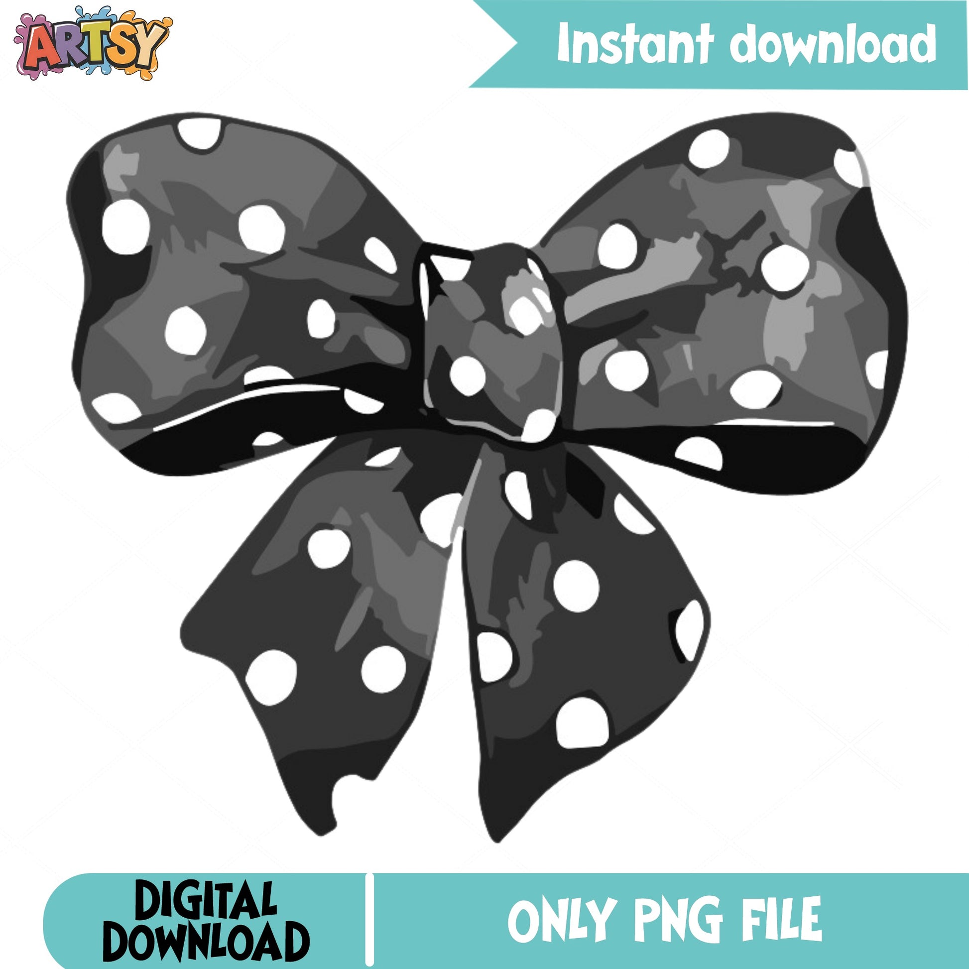 Black Polka Dot Bow PNG, Coquette Bow Clipart, Hair Bow PNG