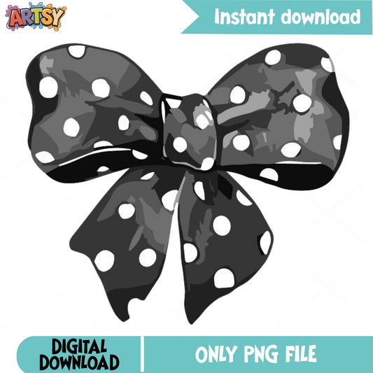 Black Polka Dot Bow PNG, Coquette Bow Clipart, Hair Bow PNG