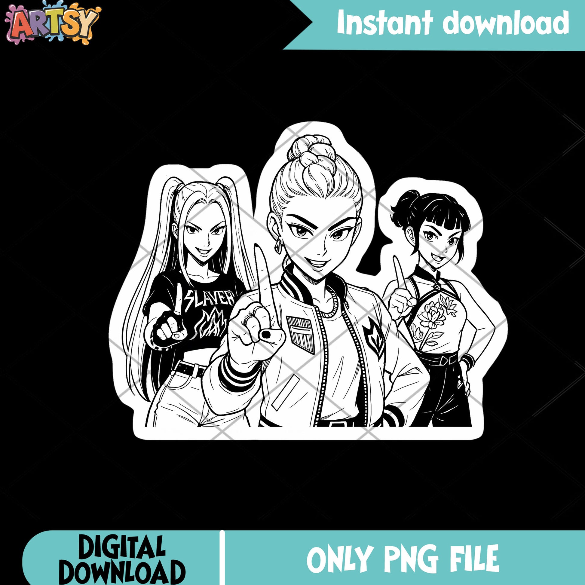 Black and white huntrix png, huntrix movie png, kpop demon hunters png