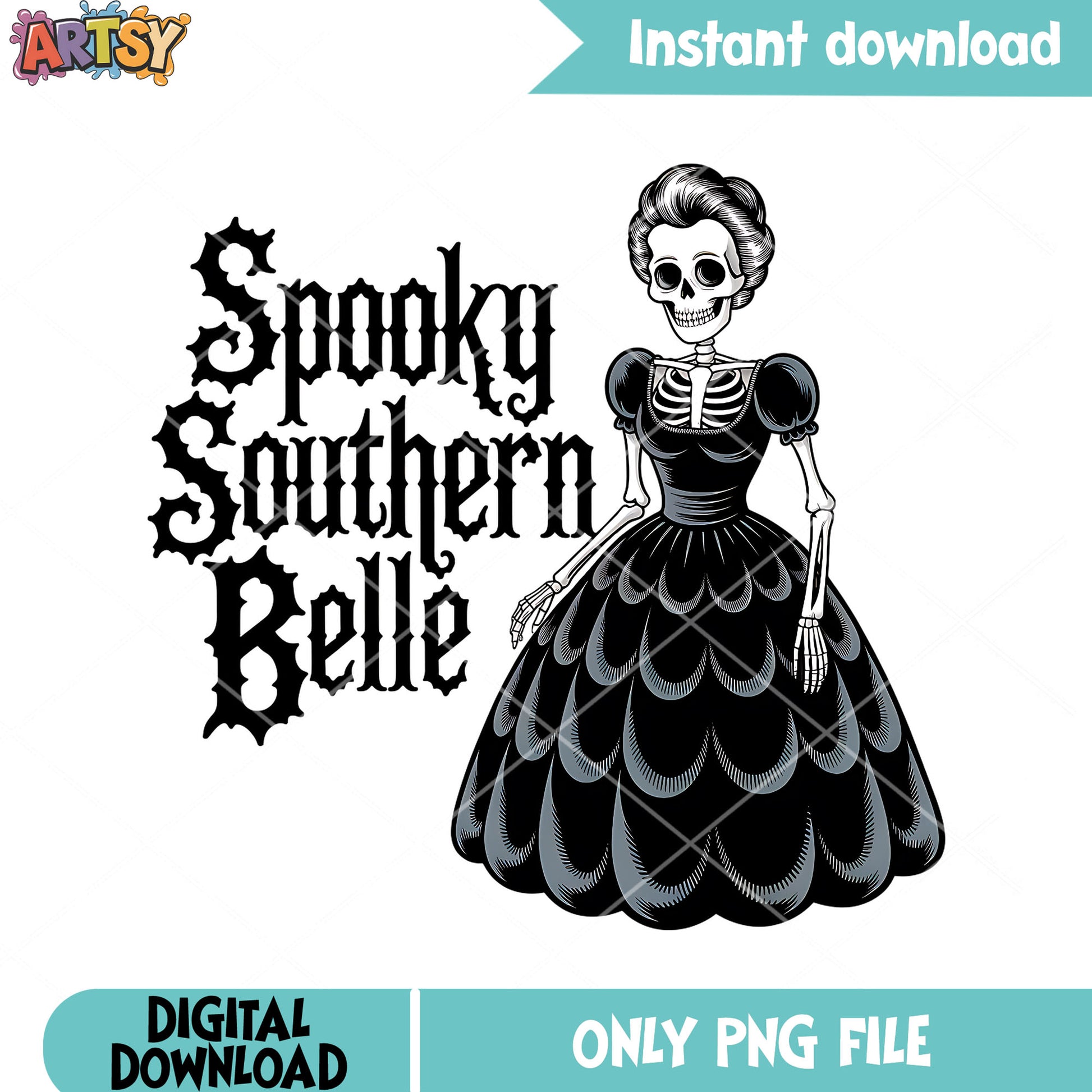 Black evening dress png, skeleton costume png, scary halloween png