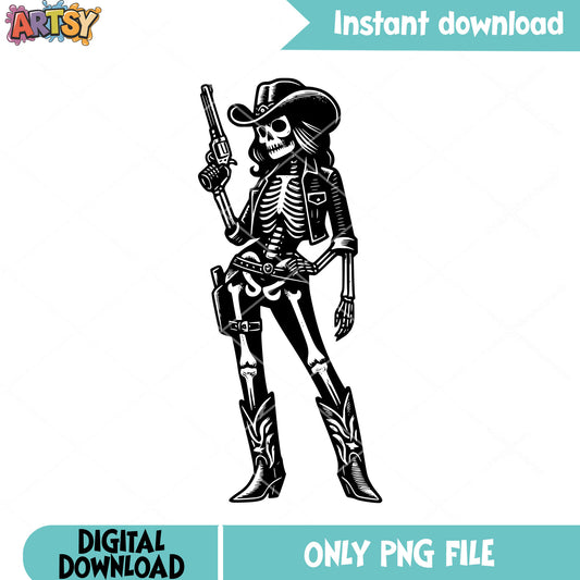 Black jacket cowboy boots png, skeleton png, scary halloween png