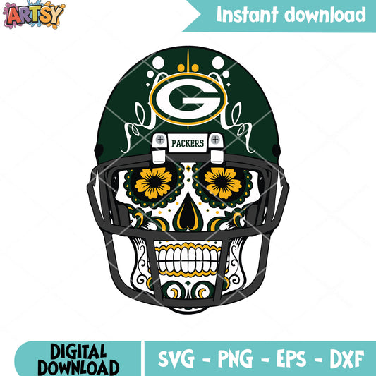 Black rugby helmet packers svg, green bay packers svg, Mexican skull svg