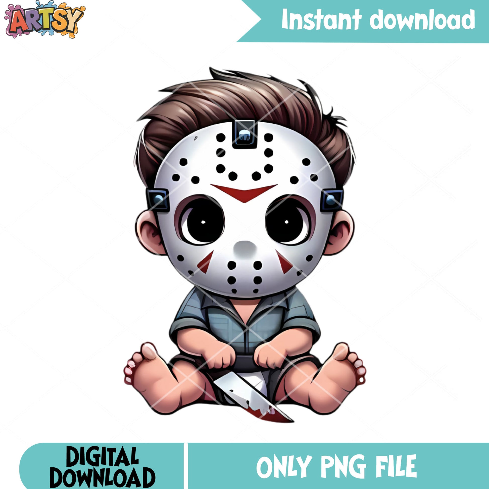 Blood knife jason png, cute halloween png, hockey mask png