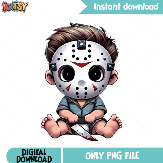 Blood knife jason png, cute halloween png, hockey mask png