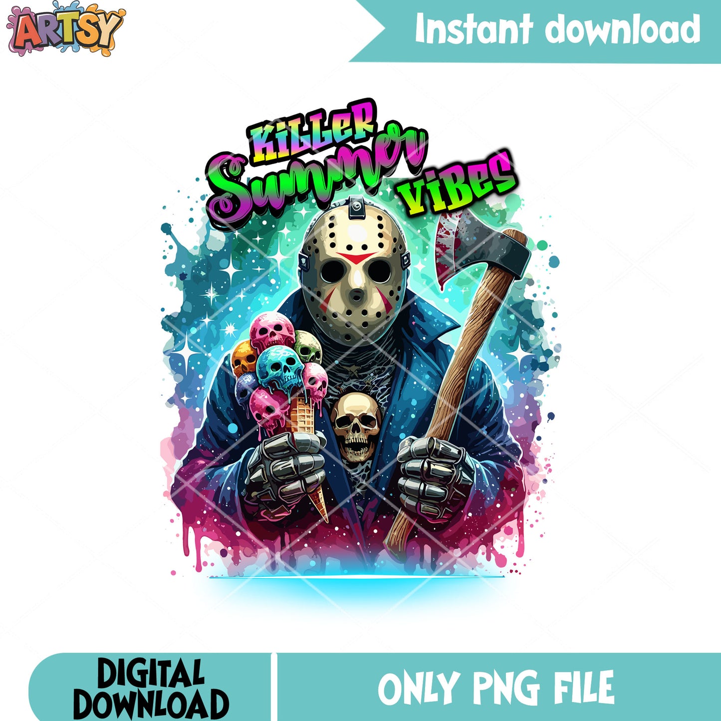 Bloody axe jason png, starry night png, halloween scary png