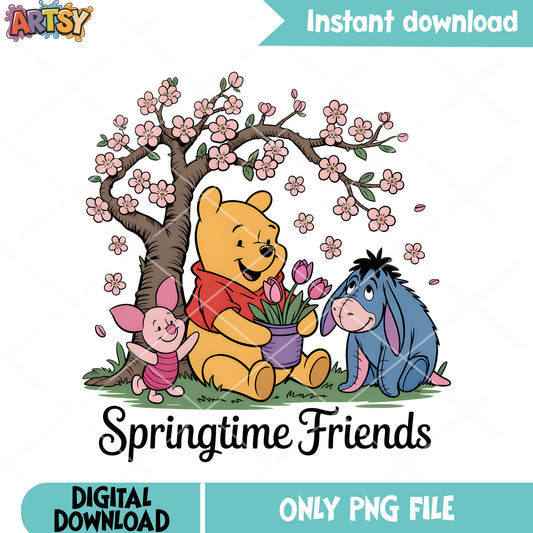 Blossom pooh bear png, spring vibes png,​ winnie the pooh png