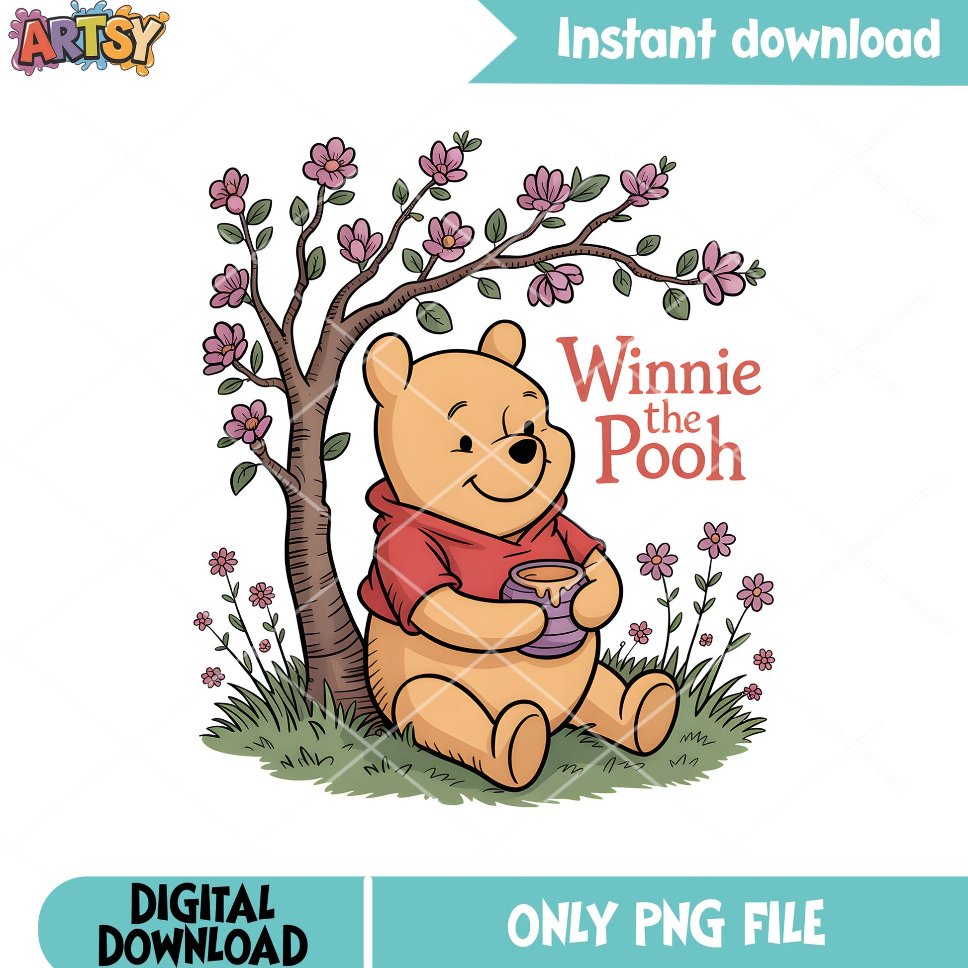 Blossom pooh honey poster png, disney pooh bear png, pooh poster png