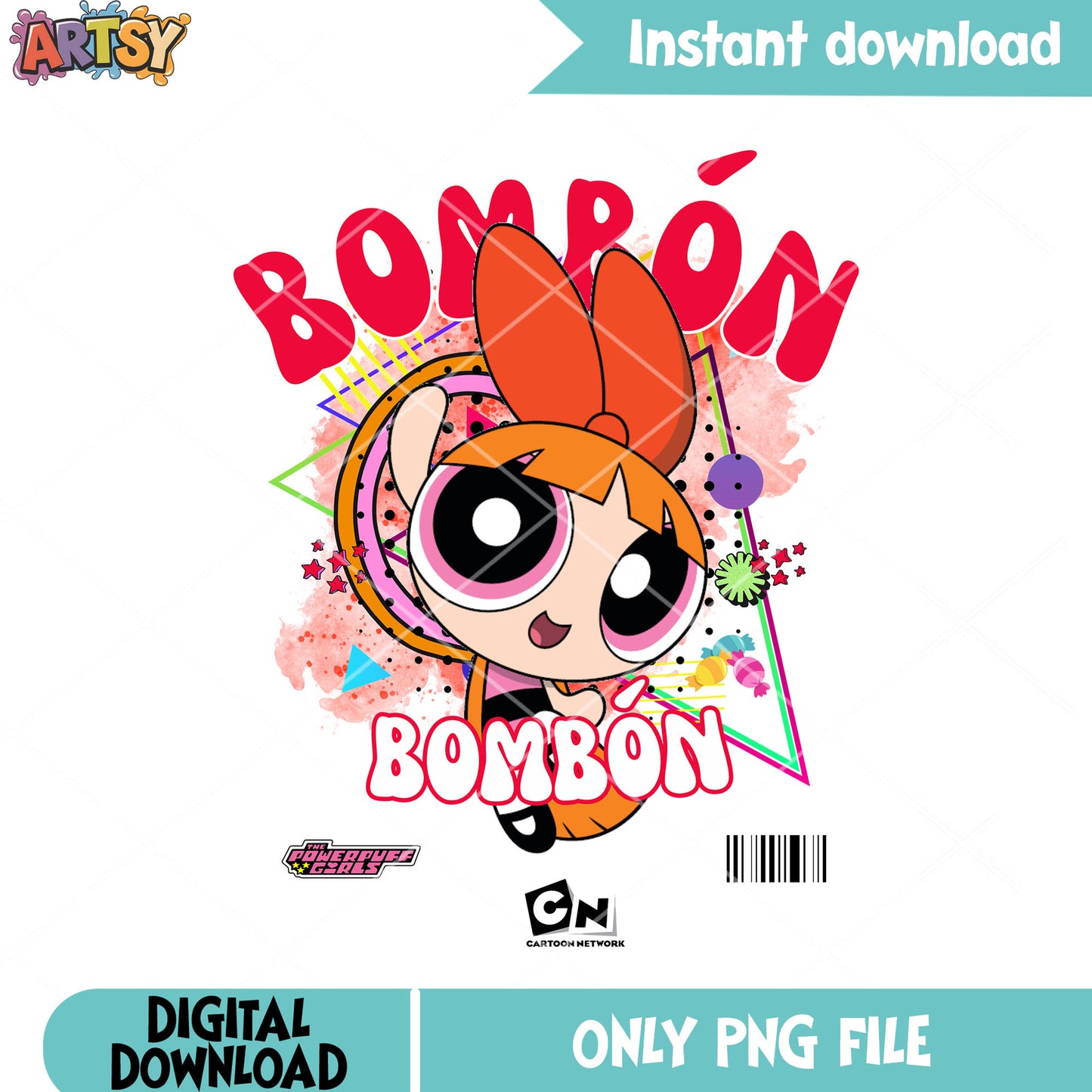 Blossom powerpuff girl png, Bombon png, Retro cartoon png
