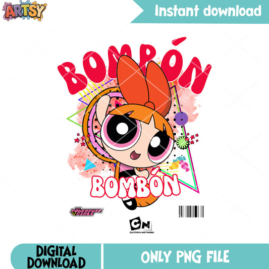 Blossom powerpuff girl png, Bombon png, Retro cartoon png