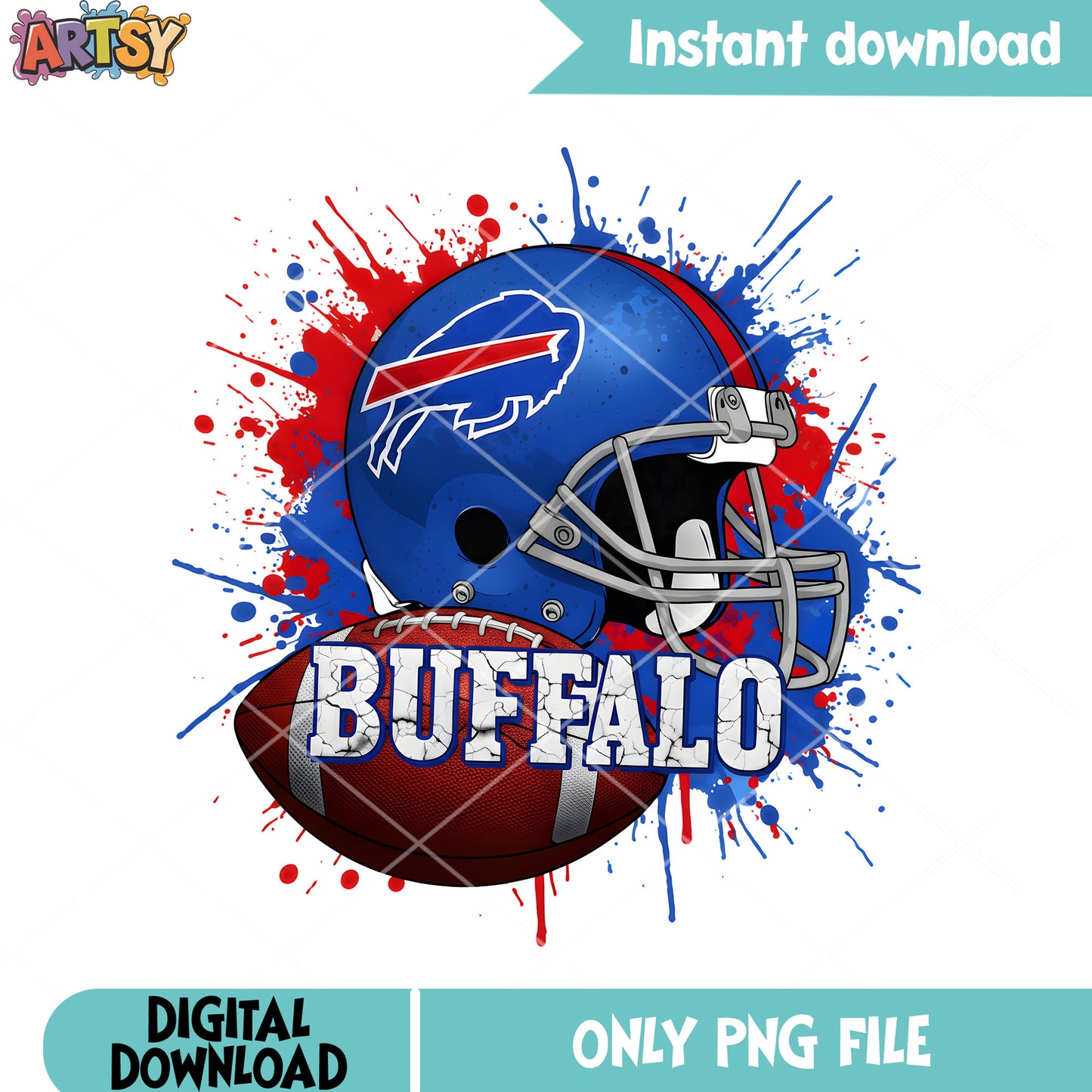 Blue and red Rugby hat png, buffalow bills png, rugby ball png