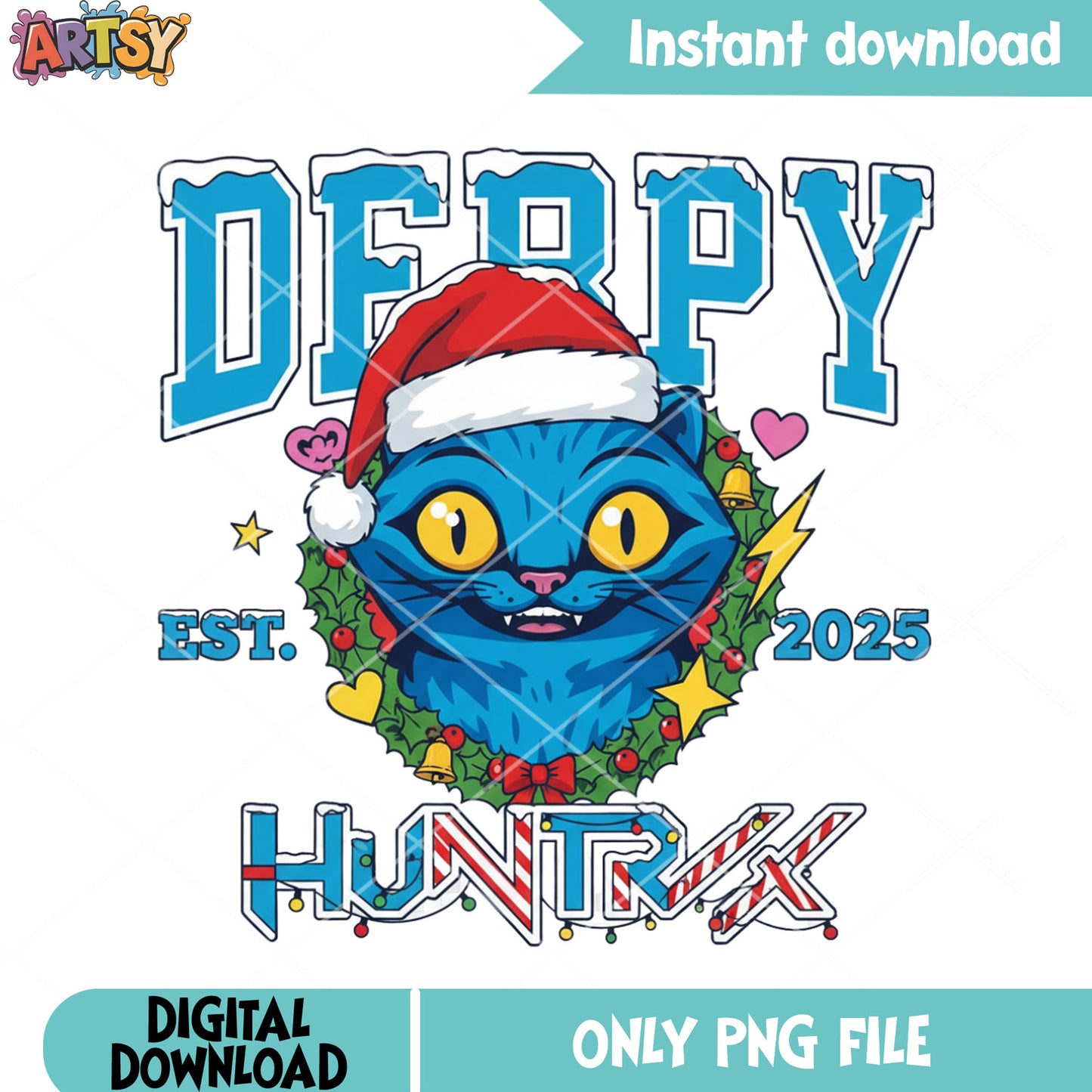 Blue cat derby est 2025 christmas png, kpop demon hunters png