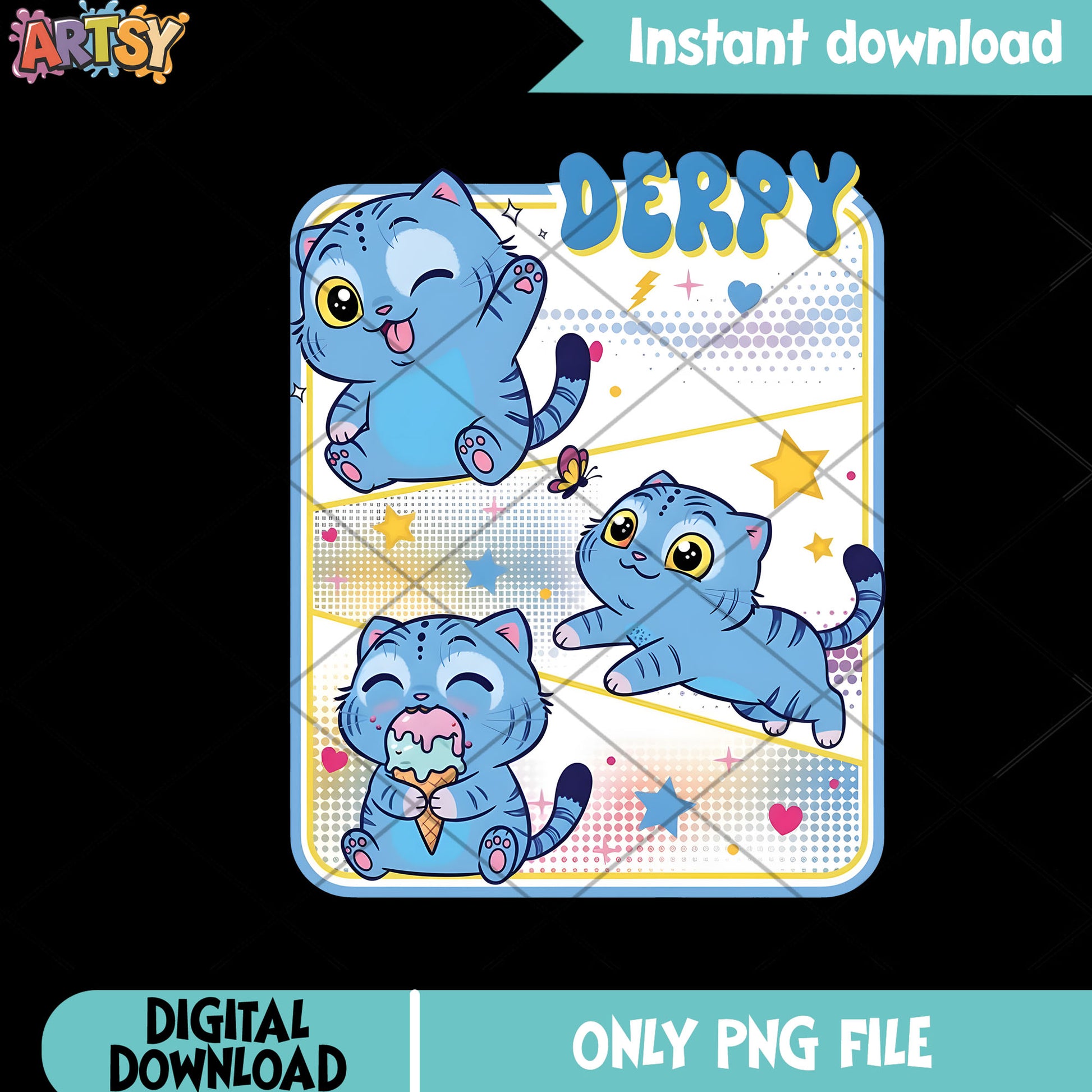Blue cat eat ice cream png, derpy cat png, kpop demon hunter png