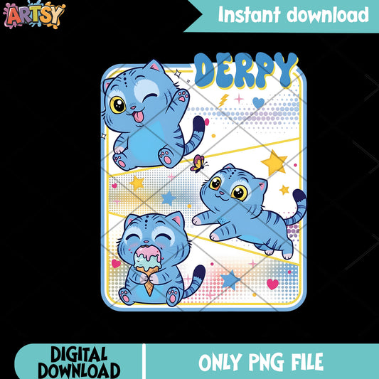 Blue cat eat ice cream png, derpy cat png, kpop demon hunter png