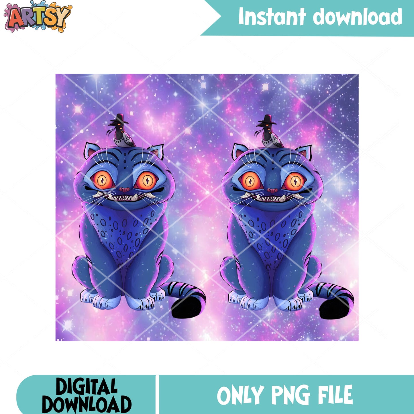 Blue monster cat anime png, poster monster cat png, cat crow png - Copy