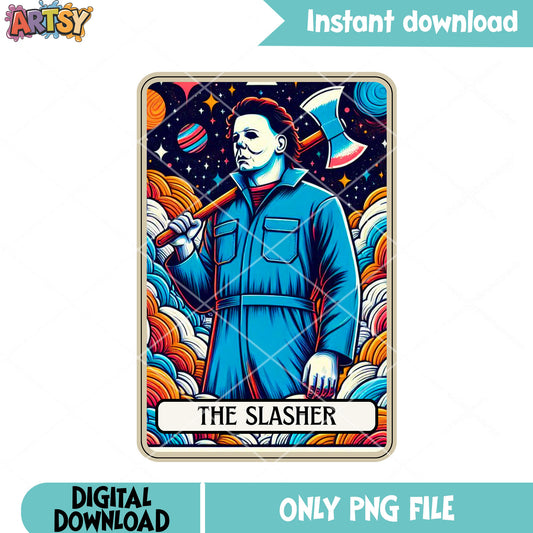 Blue shirt Michael myers png, starry night png, double headed axe png