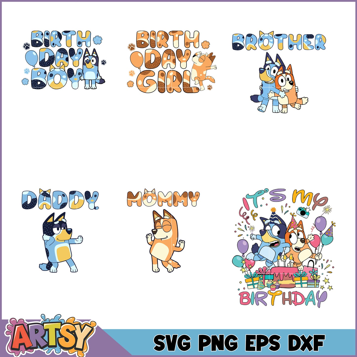 Bluey Birthday SVG Bundle Boy, Girl, Family