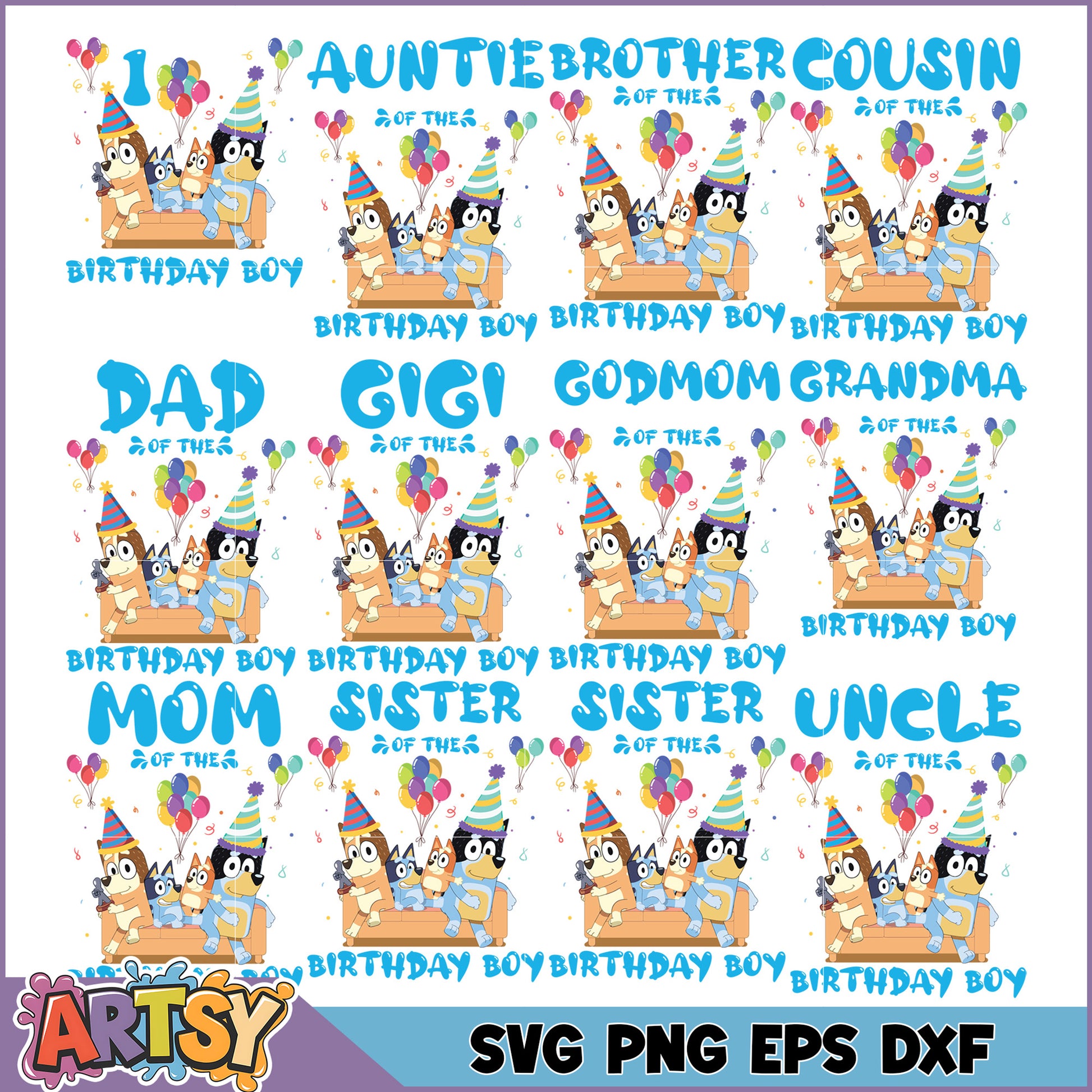Bluey Birthday SVG Bundle Family Designs