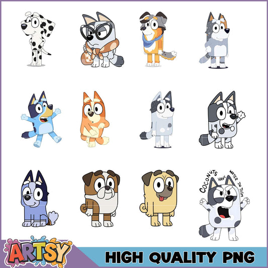 Bluey Characters PNG Bundle - High Quality Images