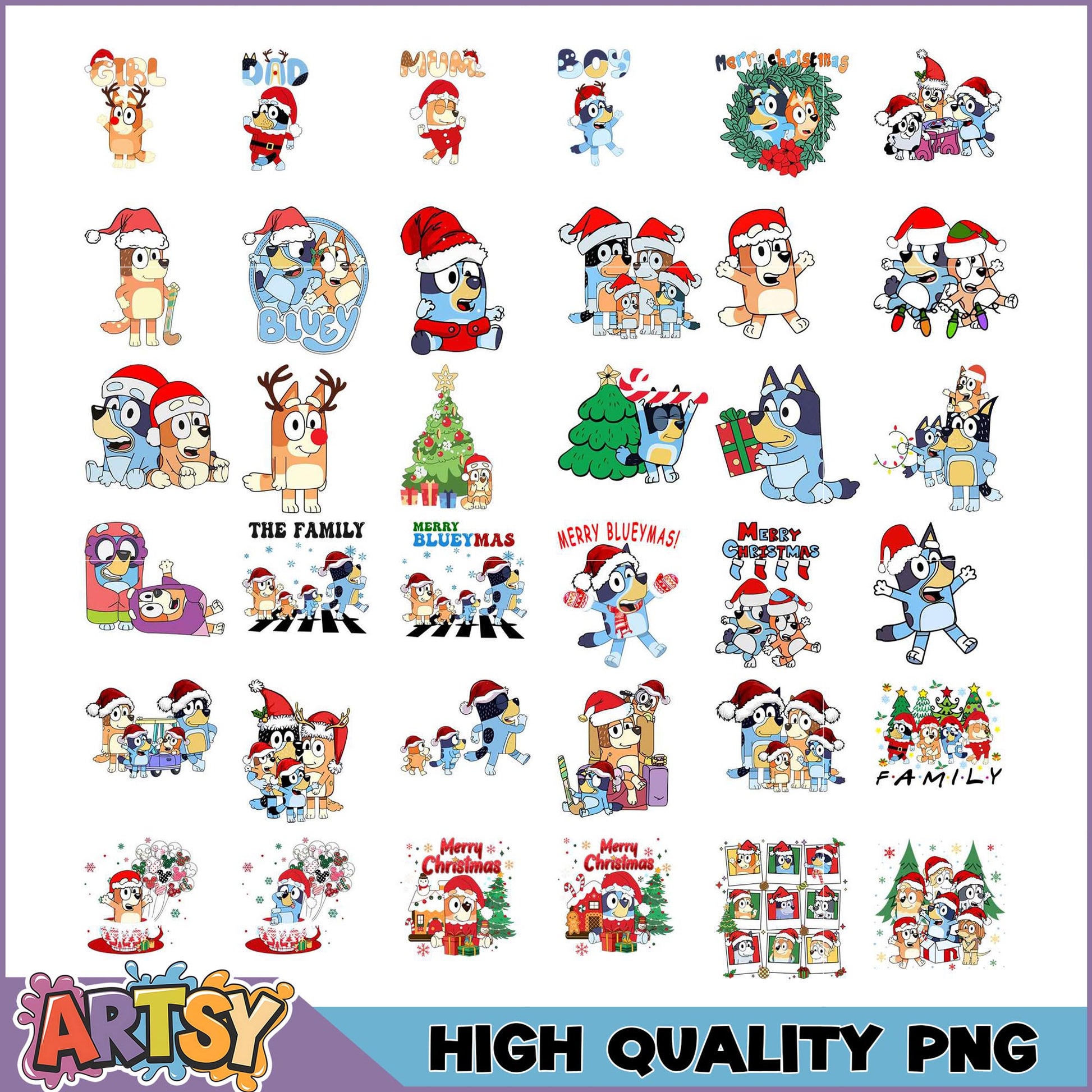 Bluey Christmas PNG Bundle High Quality Images