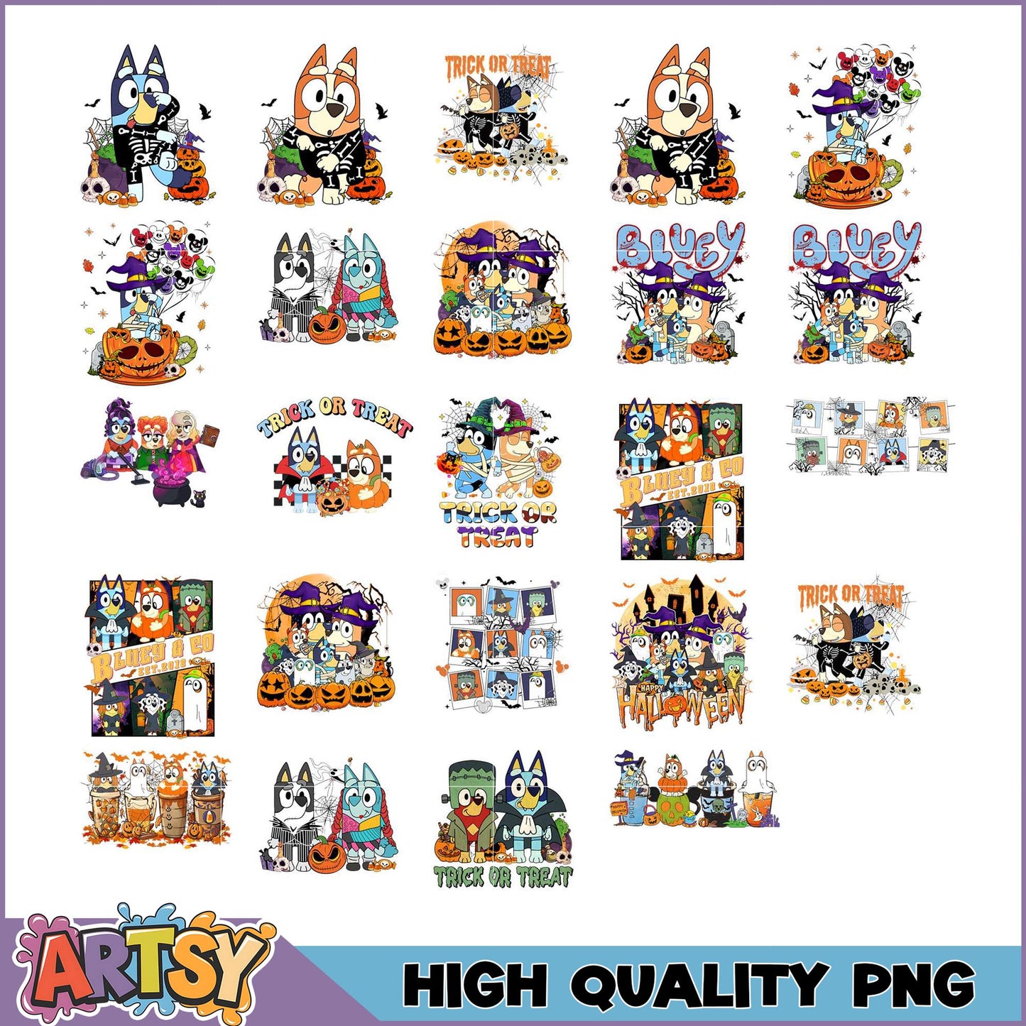 Bluey Halloween PNG Bundle 20 Designs