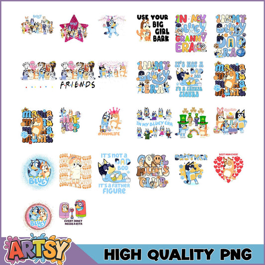 Bluey PNG Bundle 20+ High-Quality Images