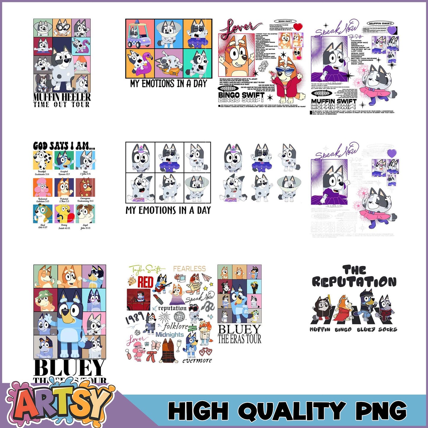Bluey PNG Bundle High Quality Eras Tour Designs