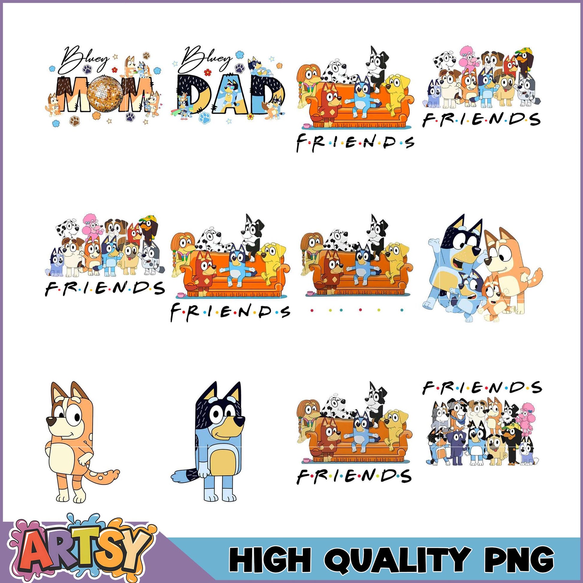 Bluey PNG Bundle Mom, Dad & Friends Designs