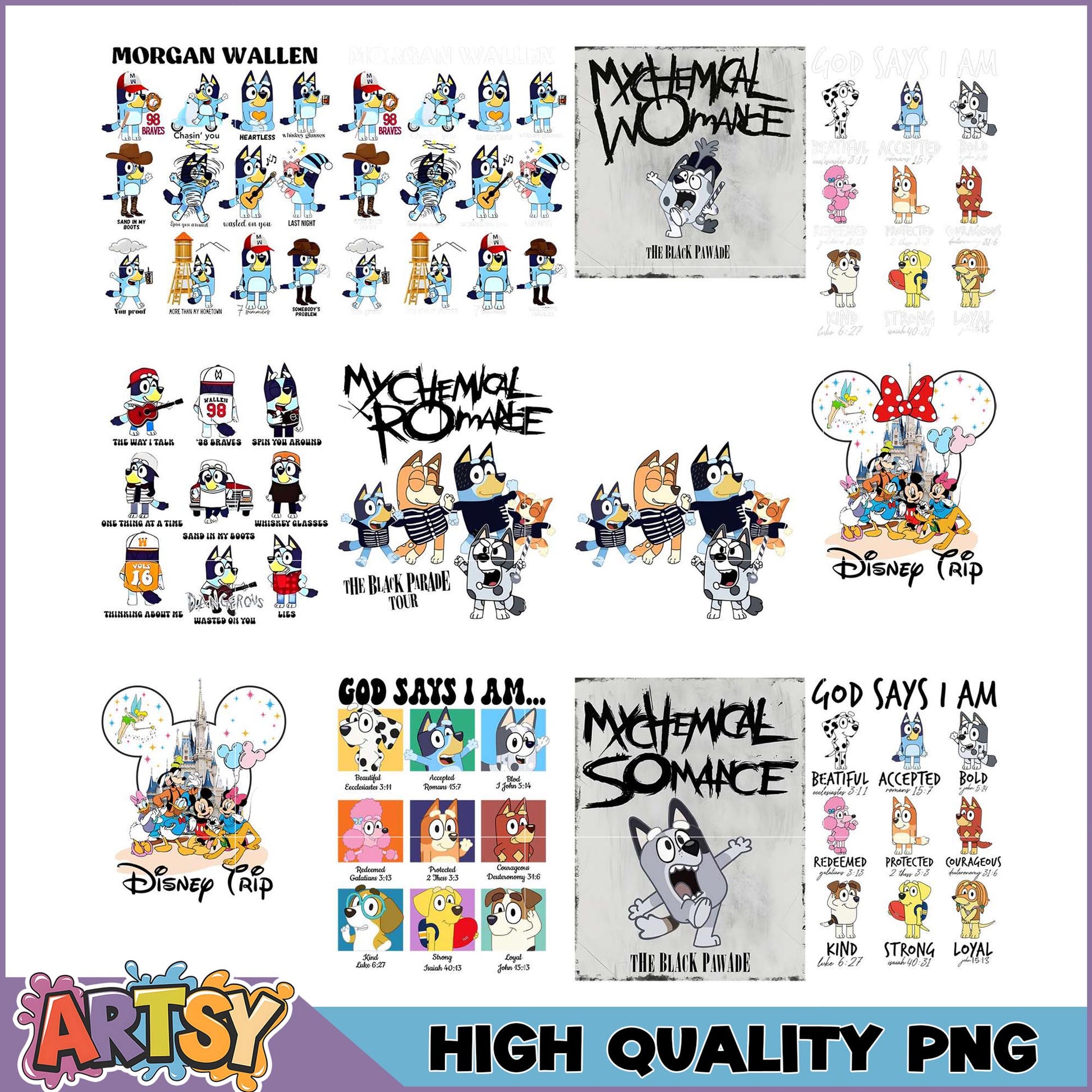 Bluey PNG Bundle Music, Disney, God Says I Am