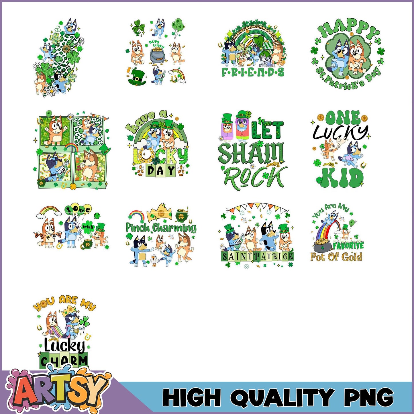 Bluey St Patricks Day PNG Bundle High Quality