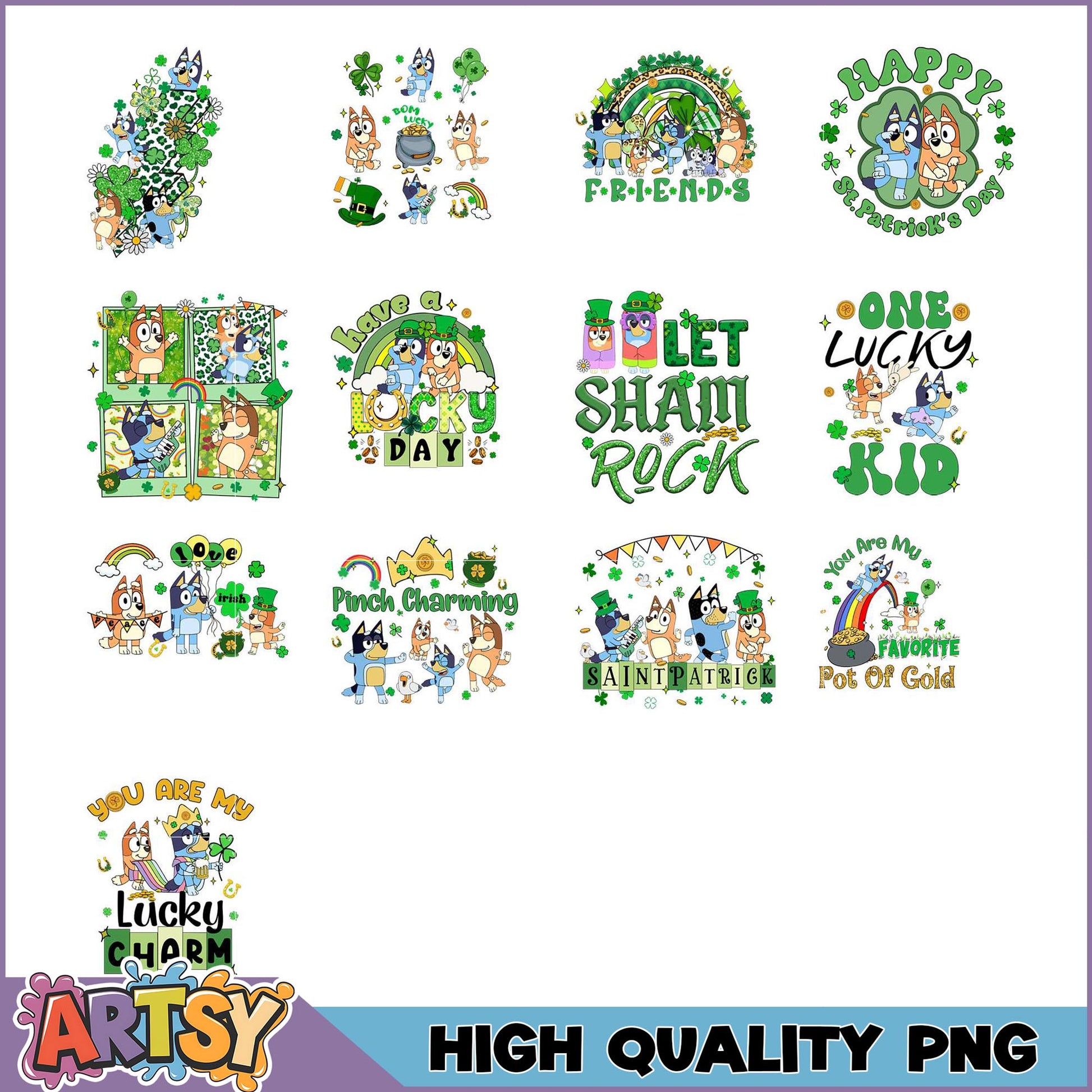 Bluey St Patricks Day PNG Bundle High Quality