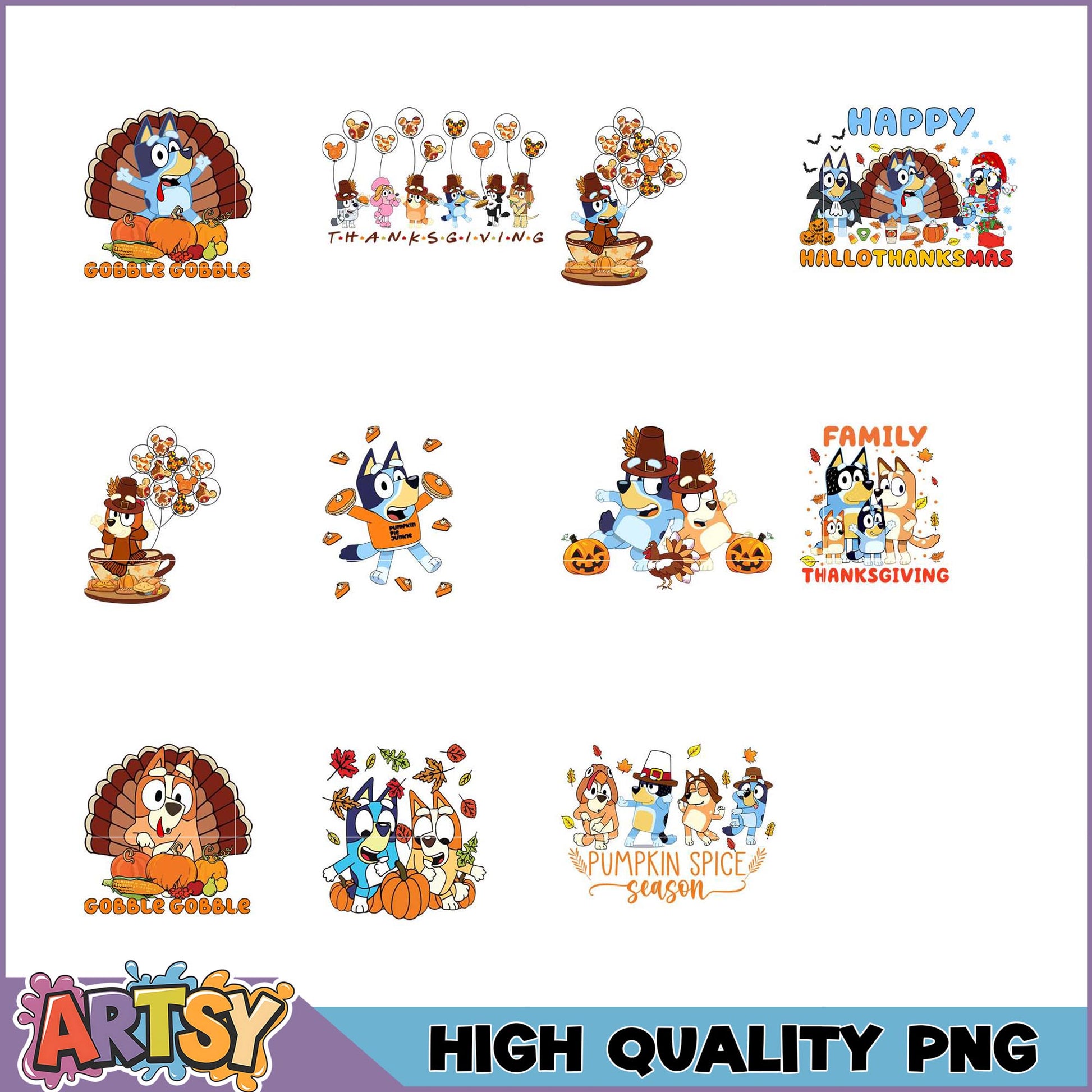 Bluey Thanksgiving PNG Bundle High Quality Fall Designs
