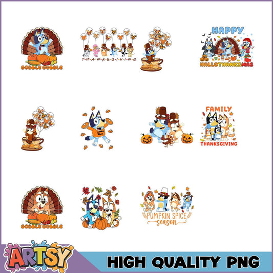 Bluey Thanksgiving PNG Bundle High Quality Fall Designs