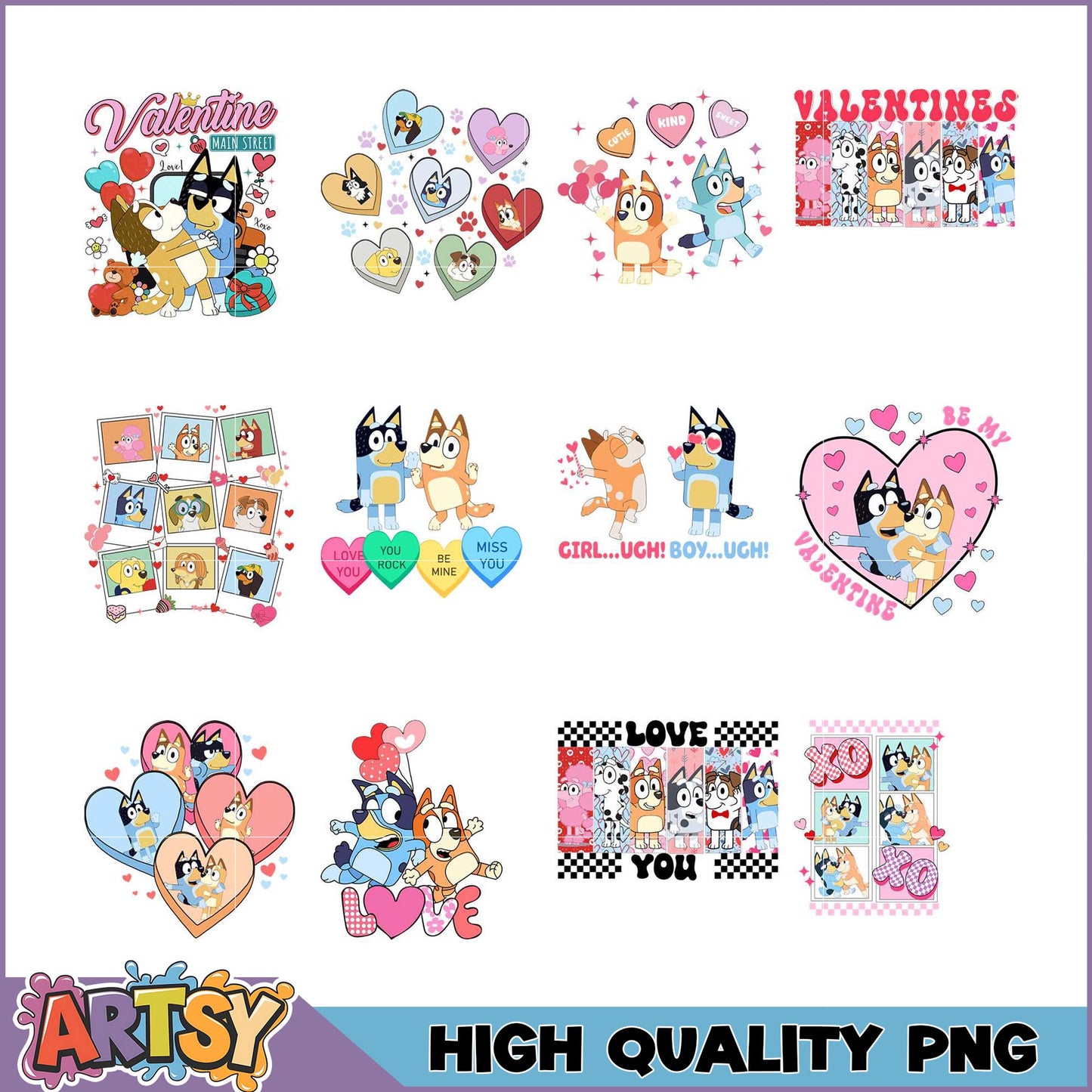 Bluey Valentine's PNG Bundle High Quality