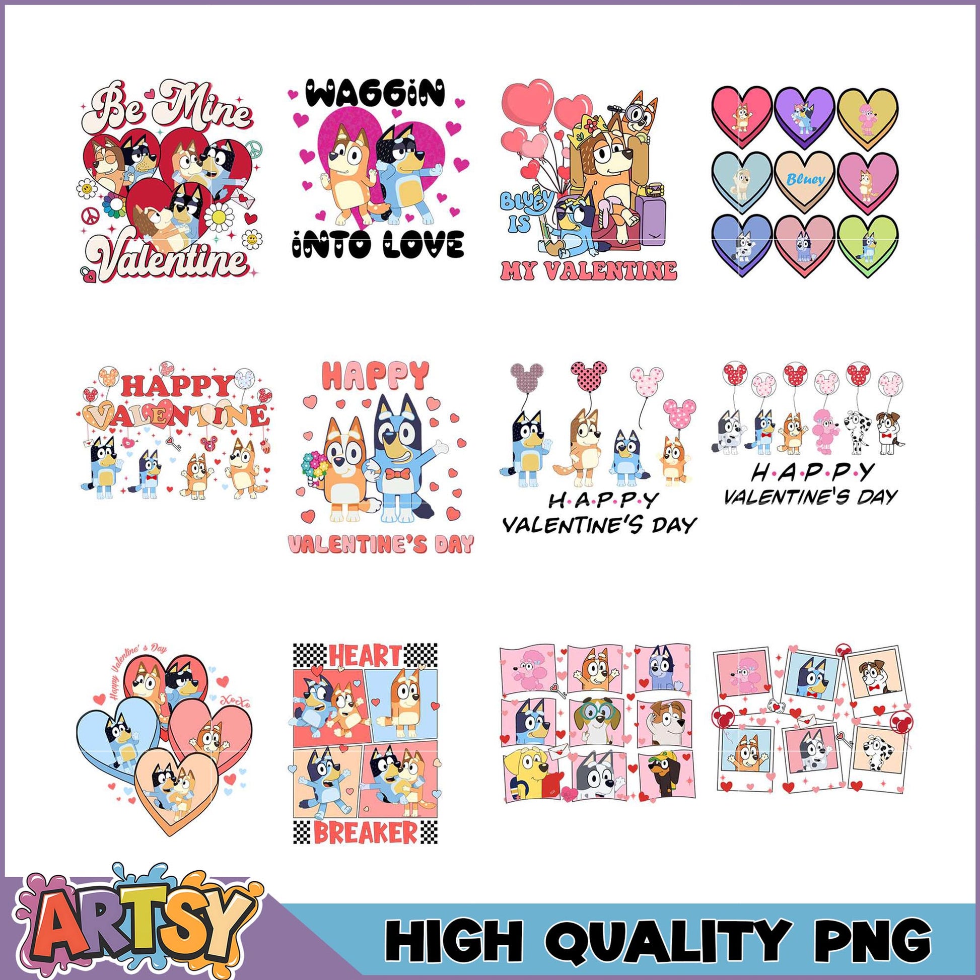 Bluey Valentines PNG Bundle High Quality Designs