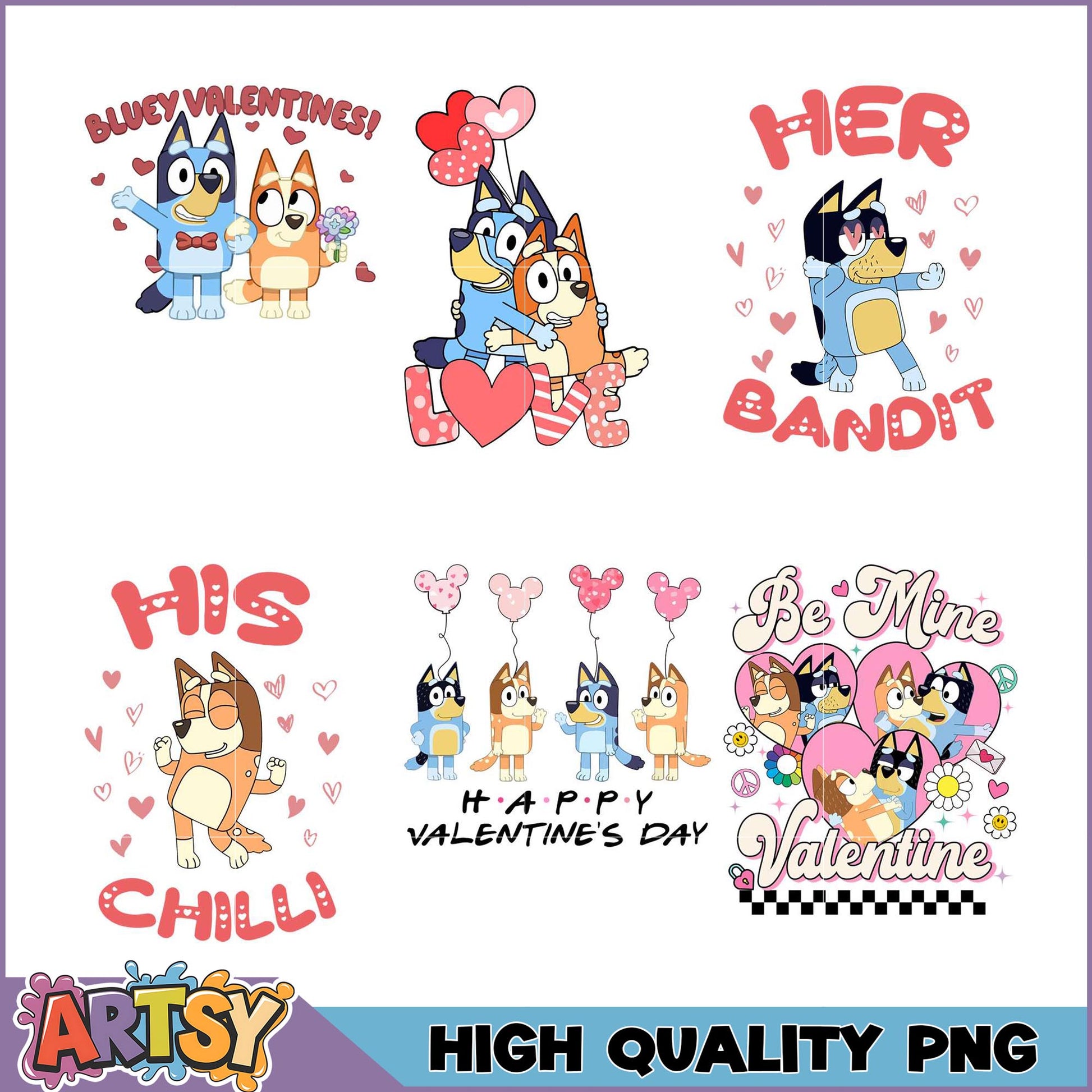 Bluey Valentines PNG Bundle High Quality Images
